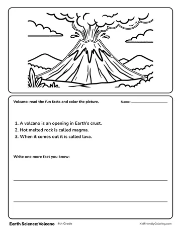 Earth Science: Volcano coloring page