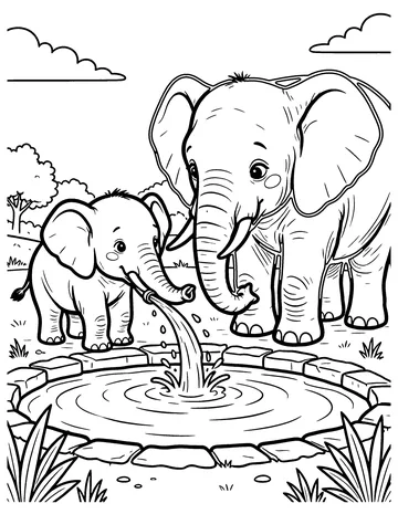 Elephant Bath Time coloring page
