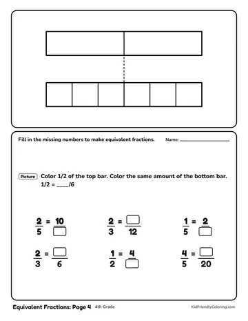Equivalent Fractions: Page 4 coloring page