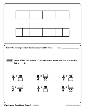 Equivalent Fractions: Page 6 coloring page