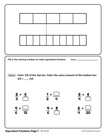 Equivalent Fractions: Page 7 coloring page