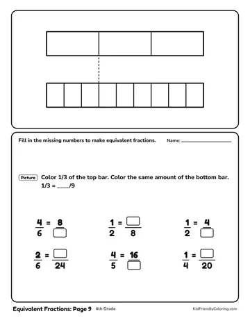 Equivalent Fractions: Page 9 coloring page