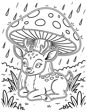 Fawn Under a Mushroom coloring page