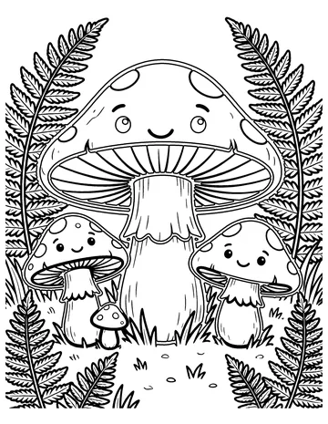Ferns and Mushrooms coloring page
