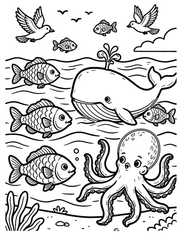 Fish and Birds coloring page