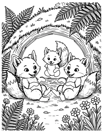 Fox Cubs at Play coloring page