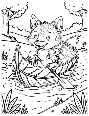 Fox in a Leaf Boat coloring page