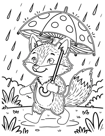 Fox with a Mushroom Umbrella coloring page