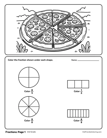 Fractions: Page 1 coloring page