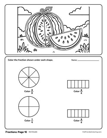 Fractions: Page 10 coloring page