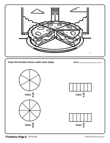 Fractions: Page 2 coloring page