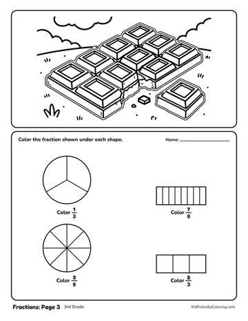 Fractions: Page 3 coloring page