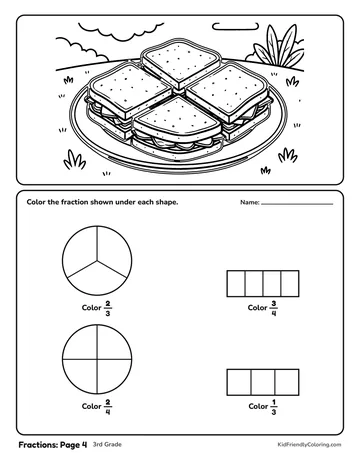 Fractions: Page 4 coloring page