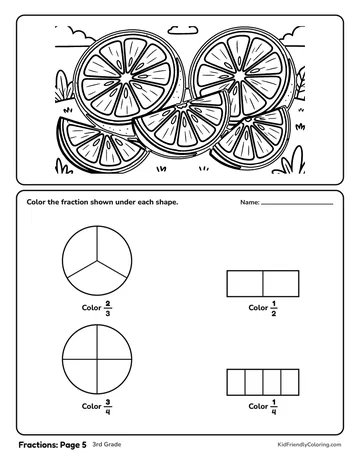 Fractions: Page 5 coloring page