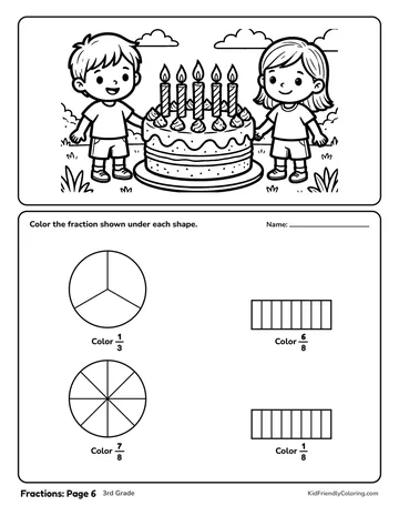 Fractions: Page 6 coloring page