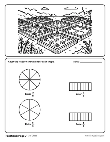 Fractions: Page 7 coloring page