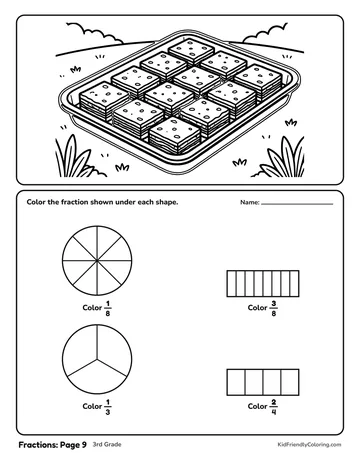 Fractions: Page 9 coloring page