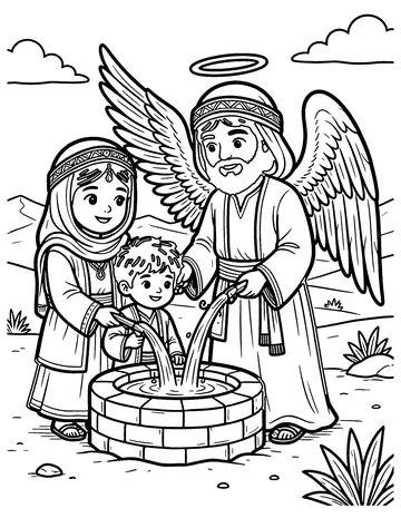 Hagar and Ishmael at the Well coloring page