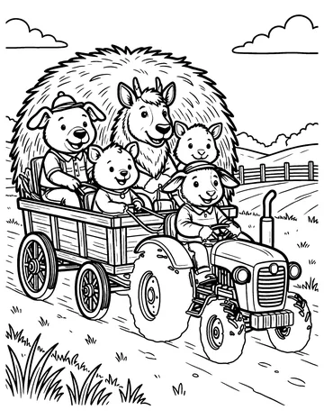 Hayride Friends coloring page