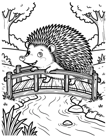 Hedgehog on a Bridge coloring page