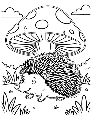 Hedgehog Under a Mushroom coloring page