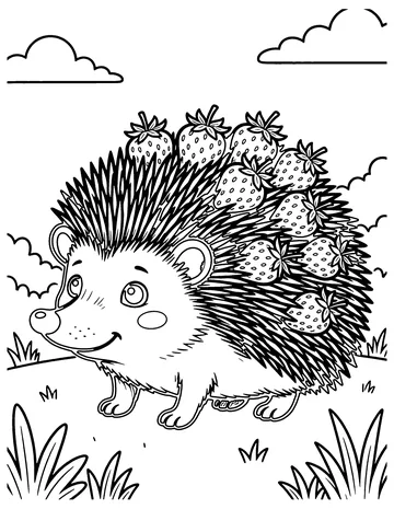 Hedgehog with Strawberries coloring page
