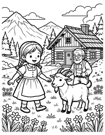 Heidi in the Alps coloring page