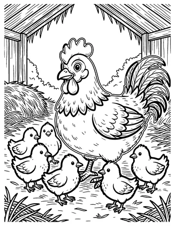 Hen and Her Chicks coloring page