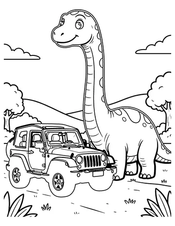 Jeep and Dinosaur coloring page