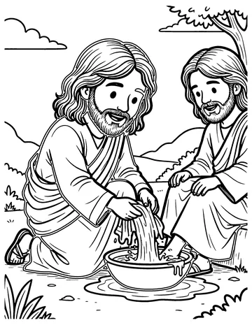 Jesus Washes Their Feet coloring page