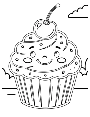 Kawaii Cupcake coloring page