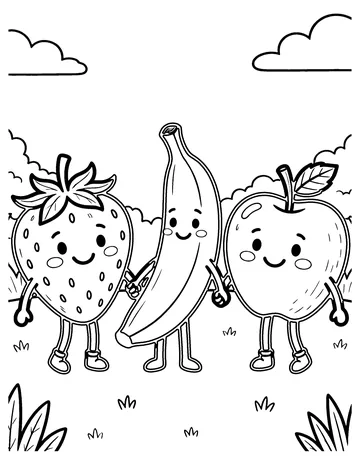 Kawaii Fruit Friends coloring page