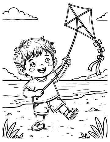 Kite on the Beach coloring page