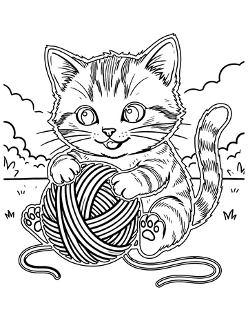 Kitten and Yarn coloring page