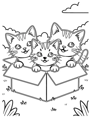 Kittens in a Box coloring page