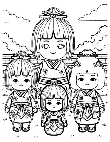 Kokeshi Dolls coloring page