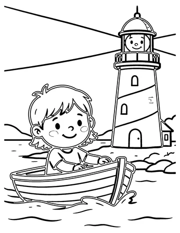 Lighthouse Boat coloring page