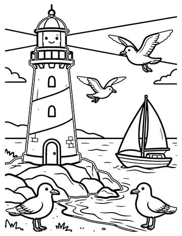Lighthouse by the Sea coloring page