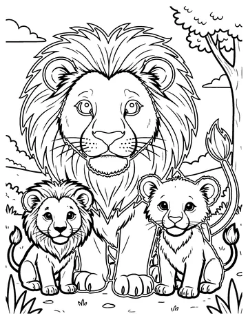Lioness and Cubs coloring page