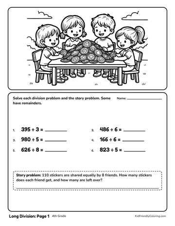 Long Division: Page 1 coloring page