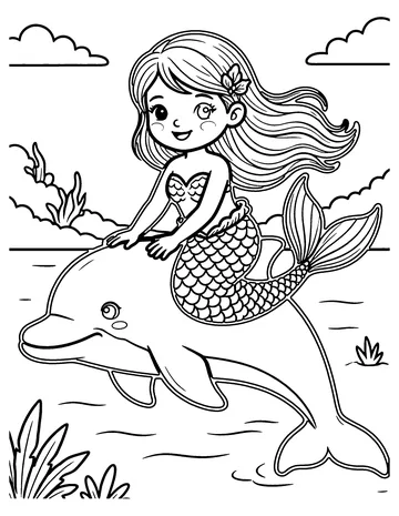 Mermaid and Dolphin coloring page