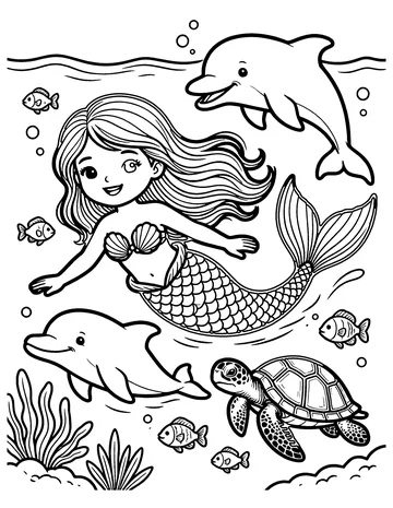 Mermaid and Friends coloring page