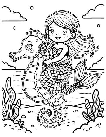 Mermaid Seahorse Ride coloring page