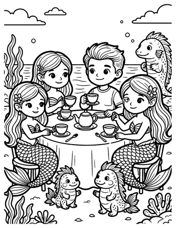 Mermaid Tea Party coloring page