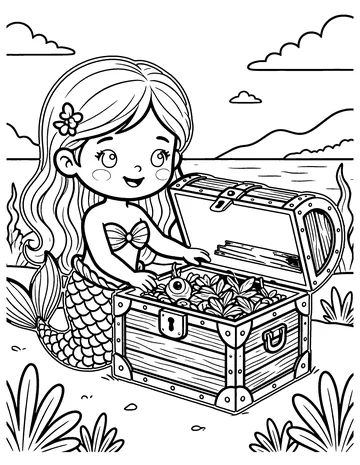 Mermaid Treasure Chest coloring page