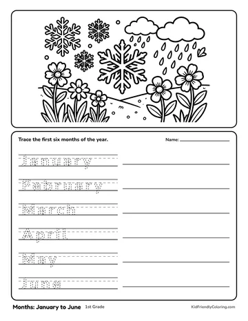 Months: January to June coloring page