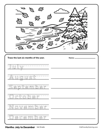 Months: July to December coloring page