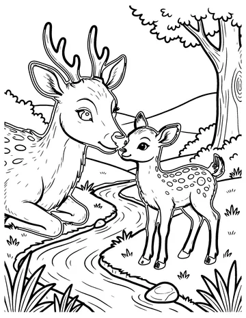 Mother Deer and Fawn coloring page