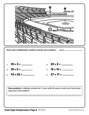 Multi-Digit Multiplication: Page 2 coloring page