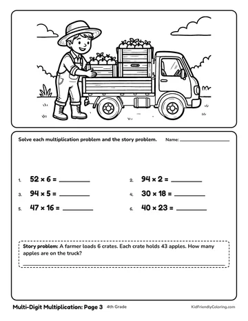 Multi-Digit Multiplication: Page 3 coloring page